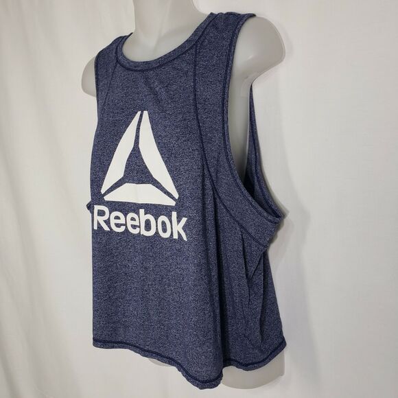 Reebok Womens Crop Top Large Throwback Blue Graphic Workout Slim Fit Slit Back - Picture 5 of 9